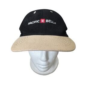 Vintage Pacific Bell Corduroy Cap Black Tan PacBell Phone One Size OTTO ‘90s